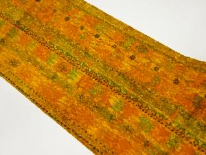 縮緬地抽象縞に草花模様名古屋帯